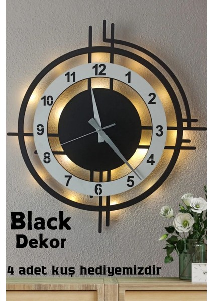 LED Işıklı Siyah Beyaz Modern Duvar Saati 50 cm Dekoratif