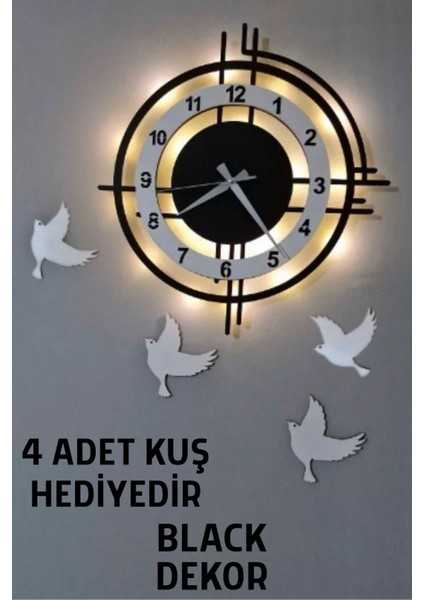 LED Işıklı Siyah Beyaz Modern Duvar Saati 50 cm Dekoratif fiyatları
