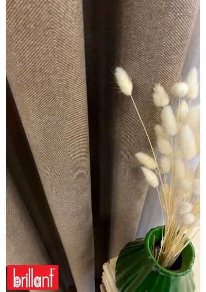 Keten Sütlü Kahve Renk 1/2,5 Normal Pile Kalın Tek Kanat Fon Perde