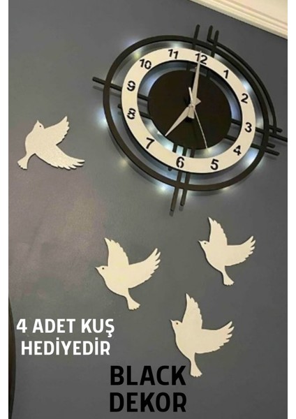 LED Işıklı Siyah Beyaz Modern Duvar Saati 50 cm Dekoratif modelleri