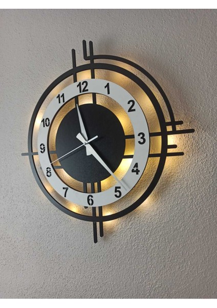 LED Işıklı Siyah Beyaz Modern Duvar Saati 50 cm Dekoratif indirimleri