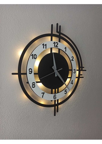 LED Işıklı Siyah Beyaz Modern Duvar Saati 50 cm Dekoratif
