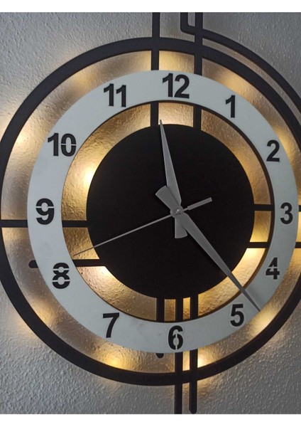 LED Işıklı Siyah Beyaz Modern Duvar Saati 50 cm Dekoratif