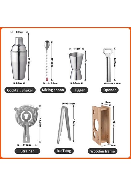 Shaker Kokteyl Set - 7 Parça 550 ml Shaker Coctail Set Bambu Standlı 721826