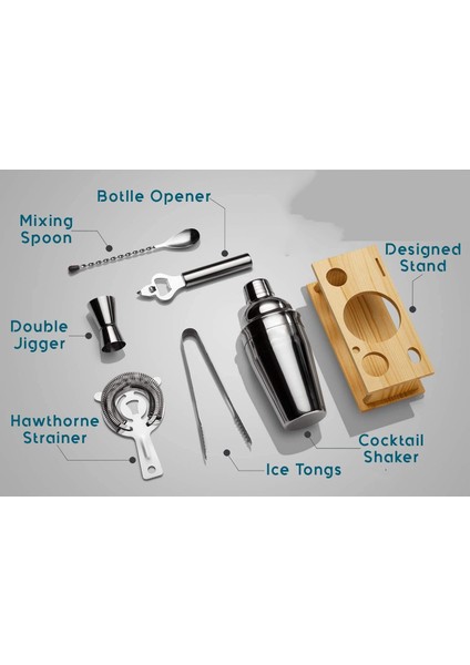 Shaker Kokteyl Set - 7 Parça 550 ml Shaker Coctail Set Bambu Standlı 721826