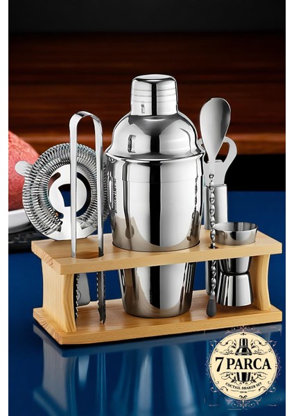Shaker Kokteyl Set - 7 Parça 550 ml Shaker Coctail Set Bambu Standlı 721826