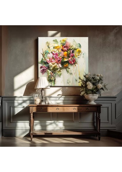 Rengarenk Gül Çiçekli Kanvas Tablo