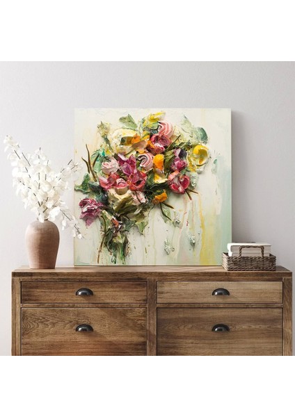Rengarenk Gül Çiçekli Kanvas Tablo modelleri