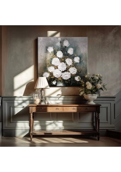 Beyaz Güller Kanvas Tablo