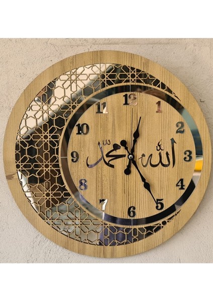 Ahşap ve Aynalı Motifli Modern Duvar Saati, Şık ve Zarif Tasarım.