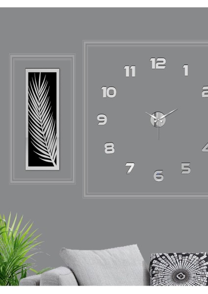 3 Parçalı Akrilik Aynalı Palmiye Yaprakları ve Duvar Saati Seti fiyatları