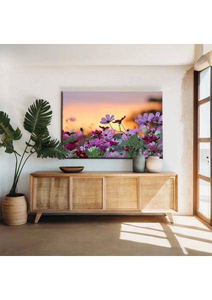 Pembe Çiçekler ve Gökyüzü Kanvas Tablo