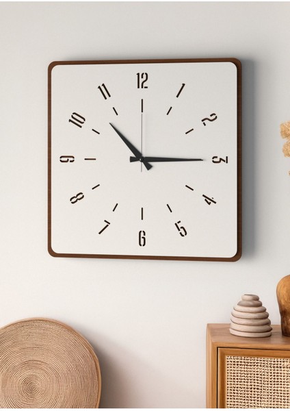Şık Ahşap Duvar Saati, Ceviz ve Beyaz Mdf, 48CM Büyük Boy, Modern Tasarım modelleri