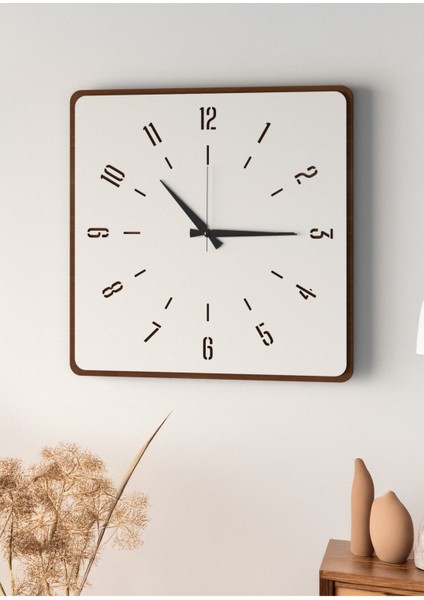 Şık Ahşap Duvar Saati, Ceviz ve Beyaz Mdf, 48CM Büyük Boy, Modern Tasarım fırsatları