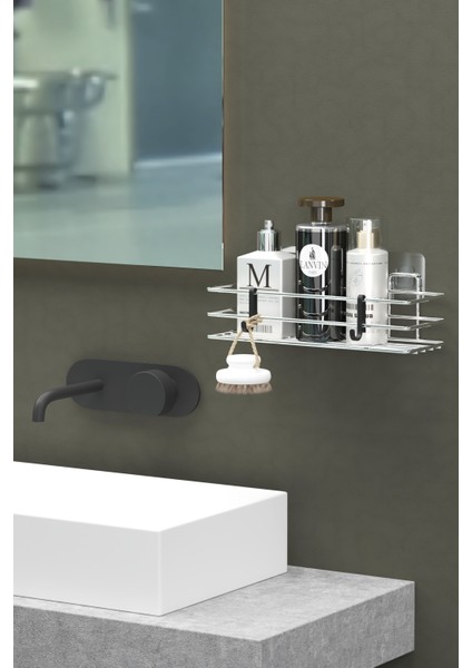 Yapışkanlı Banyo Rafı Duş Şampuanlık Duvar Düzenleyici Organizer Metalik Renk Krom Gümüş fırsatları