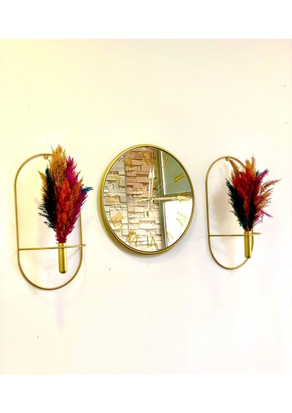 Şık 3'lü Aynalı Duvar Saati Seti, Dekoratif Çiçek Tasarımı fırsatları