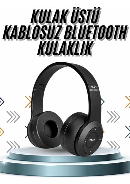 Kulak Üstü Bluetooth Kulaklık Yüksek Ses Kaliteli Ayarlanabilir