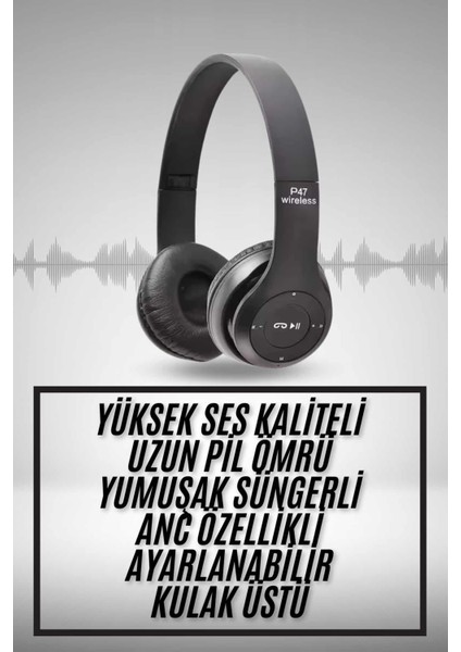 Kulak Üstü Bluetooth Kulaklık Yüksek Ses Kaliteli Ayarlanabilir