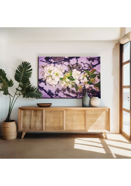 Beyaz Erik Çiçekleri Kanvas Tablo