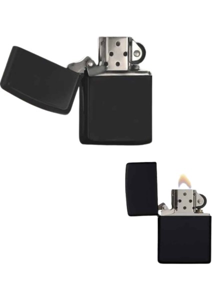 Çakmak Parlak Siyah Zippo Benzinli Çakmak Cep Boy Doldurulabilir