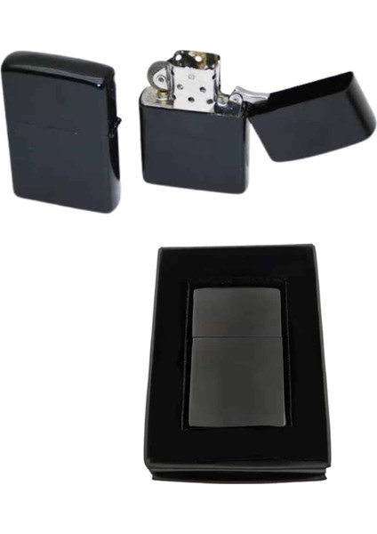 Çakmak Parlak Siyah Zippo Benzinli Çakmak Cep Boy Doldurulabilir