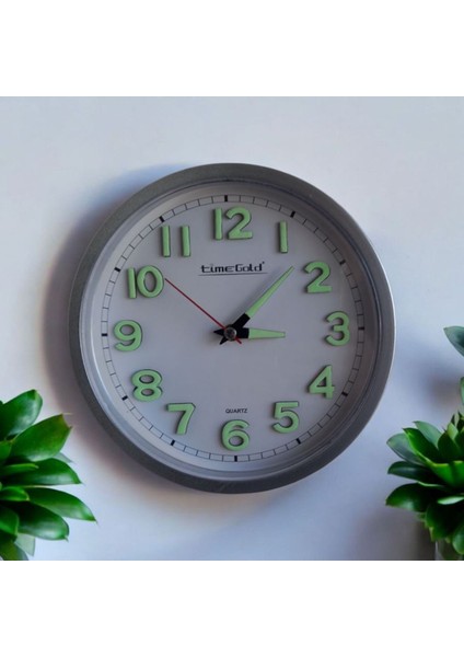 3D Kabartma Rakamli Duvar Saati, Gümüş, 22 Cm, Fosforlu, Şık ve Modern Tasarım fırsatları
