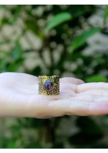 Doğal Taş Ametist Doğal Taşlı Ayarlanabilir Antik Kadın Yüzük EUY68AMT modelleri