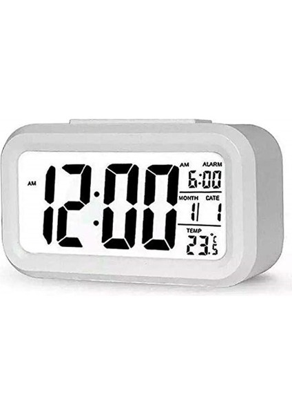Renkli Dijital Masa Saati, LED Ekran, Pilli, Alarmlı, Beyaz Renk