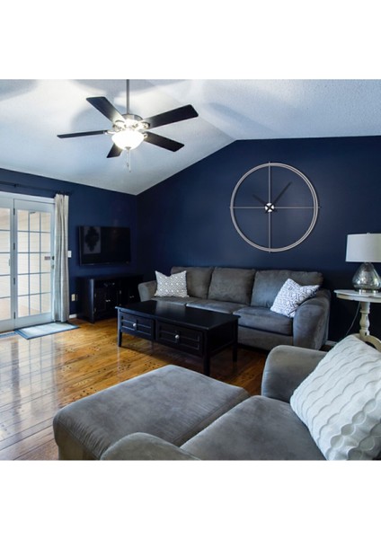 Şeffaf Cam Metal Çerçeveli 90CM Duvar Saati, Gümüş Renk