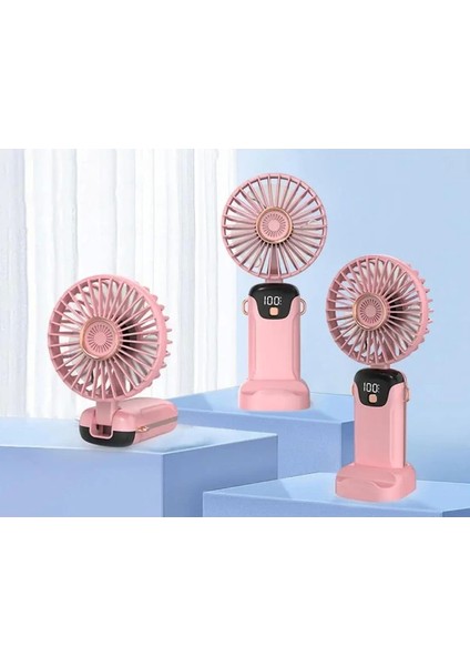 USB Şarjlı Taşınabilir Katlanabilir El Fanı Pembe Renk