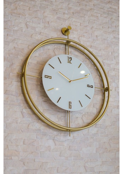 Modern Metal Duvar Saati, Pilli Led, Büyük Boy, Gold-Beyaz Renk, Şık Tasarım