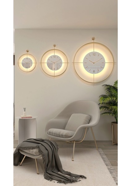 Modern Metal Duvar Saati, Pilli Led, Büyük Boy, Gold-Beyaz Renk, Şık Tasarım fırsatları