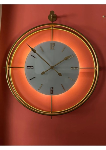 Modern Metal Duvar Saati, Pilli Led, Büyük Boy, Gold-Beyaz Renk, Şık Tasarım