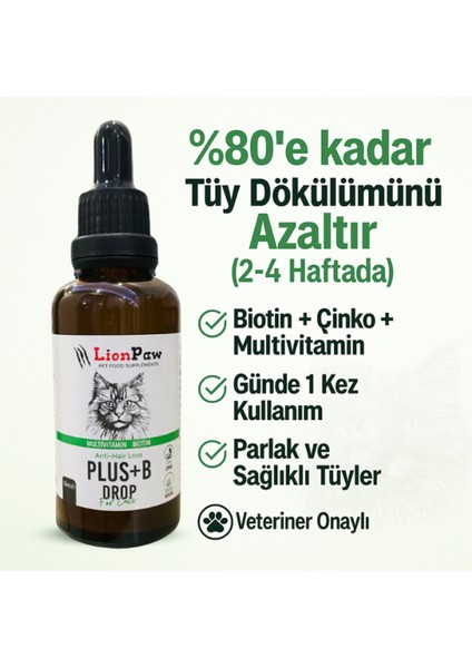 Kediler Için Tüy Sağlığı Destekleyici Multivitamin Kedi Tüy Dökümü Önleyici Damla Biyotin 50 ML indirimleri
