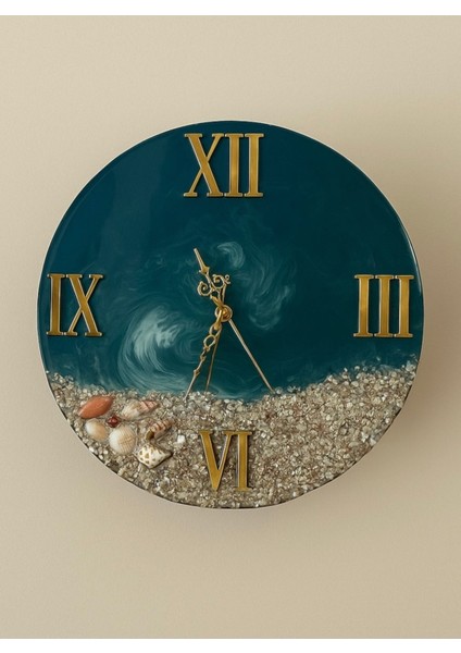 Mavi Epoksi Saat, Okyanus Temalı, Şık ve Modern Dekorasyon Parçası