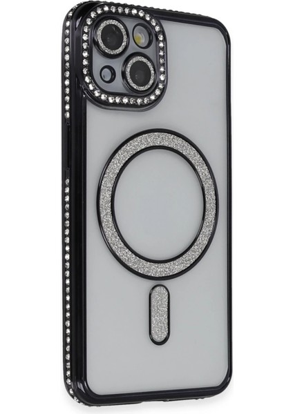 Iphone 14 Kılıf Joke Simli Magneticsafe Kılıf - Siyah Drstr