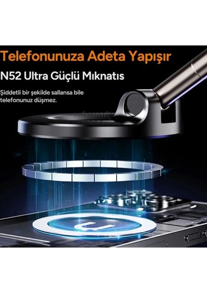 360 Dönebilen Ayarlanabilir Araç Içi Tutucu Kullanılabilen Vakumlu K007 Magsafe Telefon Tutucu