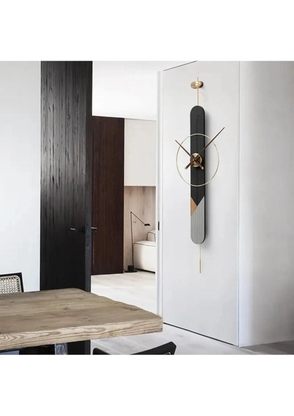 Siyah-Gri Modern Metal Lake Duvar Saati, Şık ve Dekoratif Tasarım