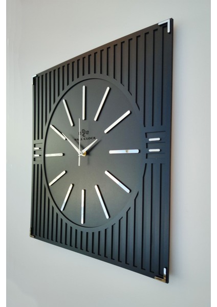 Şık Çizgi Desenli Ayna Pleksi Kare Duvar Saati 50X50CM Siyah Gümüş fiyatları