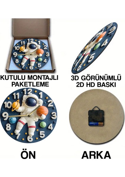 Şık Ahşap Yuvarlak Duvar Saati, Kuvars Hareketli, 2d Uzay Desen