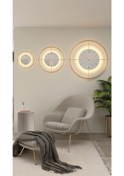 Büyük Boy Metal Duvar Saati, Gold-Beyaz Göbek, Pilli LED Sistem, 55X55 cm modelleri