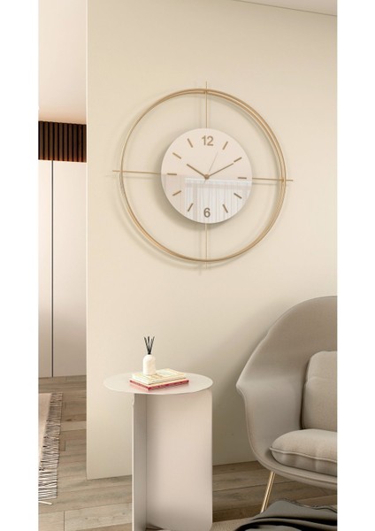 Büyük Boy Metal Duvar Saati, Gold-Beyaz Göbek, Pilli LED Sistem, 55X55 cm fırsatları