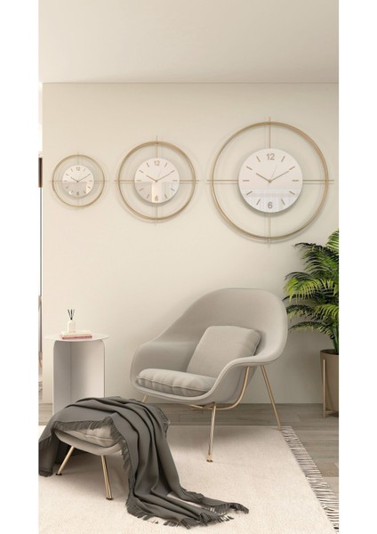 Büyük Boy Metal Duvar Saati, Gold-Beyaz Göbek, Pilli LED Sistem, 55X55 cm indirimleri