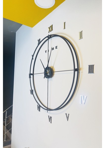 Şık Siyah Metal Duvar Saati, 80 Cm, Isveç Tarzı, Özel Tasarım