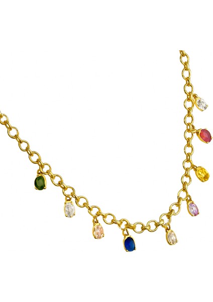 Çelik Renkli Taşlı Y Kolye