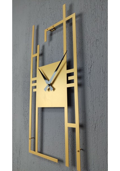 Altın Renk Dikdörtgen Metal Duvar Saati, 50X22 Cm, Şık ve Zarif Tasarım