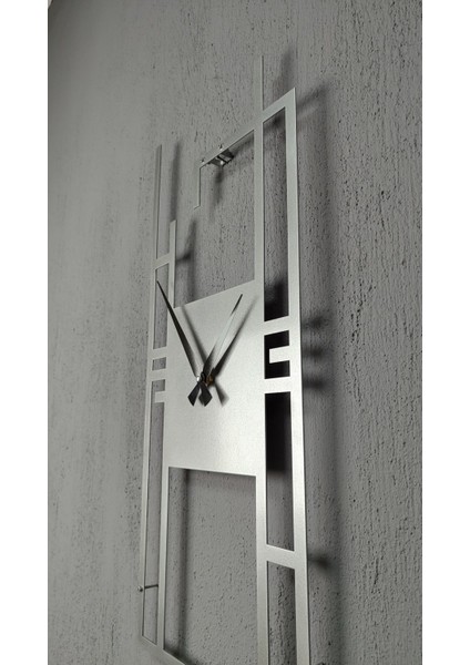 Şık Gümüş Dikdörtgen Metal Duvar Saati, 50X22 Cm, Ev ve Ofis Dekoru