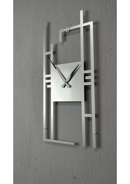 Şık Gümüş Dikdörtgen Metal Duvar Saati, 50X22 Cm, Ev ve Ofis Dekoru