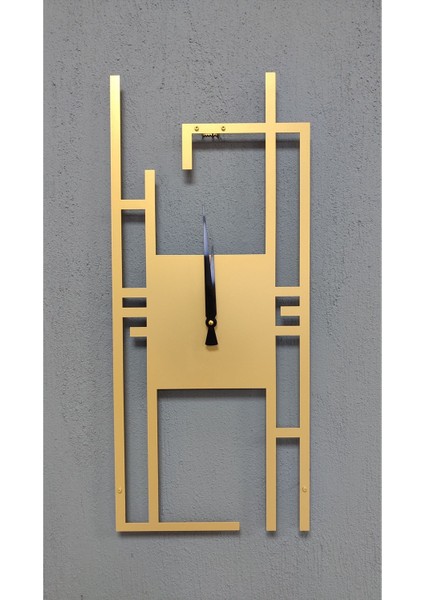 Altın Renk Dikdörtgen Metal Duvar Saati 60X26 Cm, Şık ve Zarif Dekoratif Saat