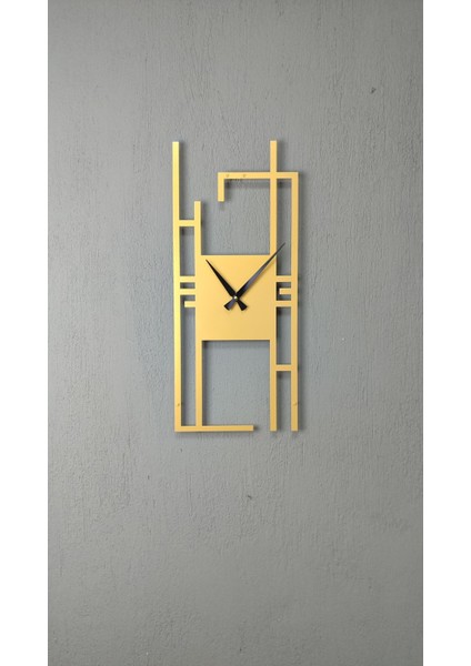 Altın Renk Dikdörtgen Metal Duvar Saati 60X26 Cm, Şık ve Zarif Dekoratif Saat